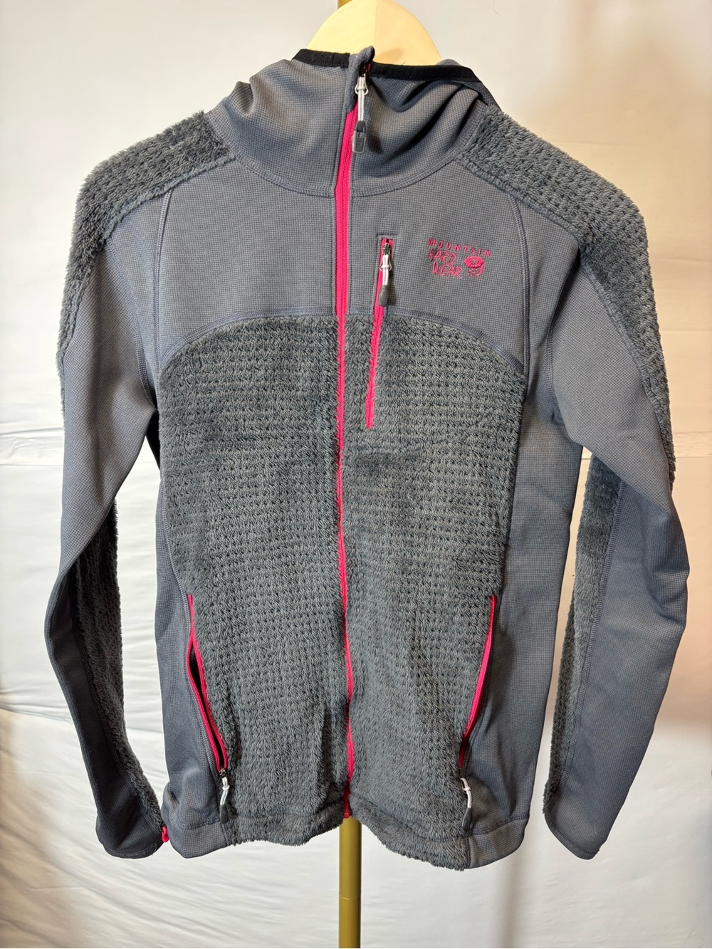 Mountain Hardwear Monkey Woman grid fleece jacket women size medium grey pink
